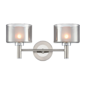 Photograph: Franklite Argento Satin Nickel/Chrome Double Wall Light Complete With Smoked Glasses With Frosted Inners