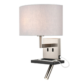 Photograph: Franklite Austen Satin Nickel/Black Wall Light With Reading Light, Charging Pad, USB Port And Curved Grey Shade