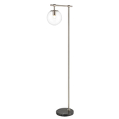 Photograph: Franklite Avenue Satin Nickel Floor Lamp Complete With Black Marble Base and Clear Glass Globe - Switched