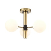 Photograph: Franklite Axle 3 Light Semi-Flush Ceiling Light In Black & Brass With Opal Glass Globes