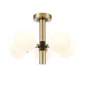 Photograph: Franklite Axle 5 Light Semi-Flush Ceiling Light In Black & Brass With Opal Glass Globes