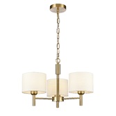 Photograph: Franklite Barolo 3 Light Multi-Arm Pendant In Aged Brass With Cream Fabric Shades