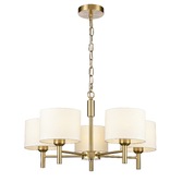 Photograph: Franklite Barolo 5 Light Multi-Arm Pendant In Aged Brass With Cream Fabric Shades