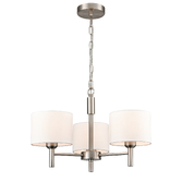 Photograph: Franklite Barolo Contemporary Satin Nickel 3 Light Pendant Light Complete With White Textured Fabric Shades