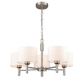 Photograph: Franklite Barolo Contemporary Satin Nickel 5 Light Pendant Light Complete With White Textured Fabric Shades