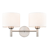 Photograph: Franklite Barolo Contemporary Satin Nickel Double Wall Light Complete With White Textured Fabric Shades
