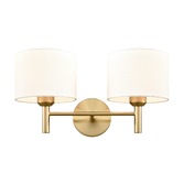 Photograph: Franklite Barolo Double Wall Light In Aged Brass With Cream Fabric Shades