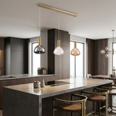 Photograph: Franklite Beau Brushed Brass 3 Light Bar Island Pendant Complete With Amber, Clear And Smoke Bowl Glasses - Bespoke - Assemble On Site