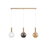 Photograph: Franklite Beau Brushed Brass 3 Light Bar Island Pendant Complete With Amber, Clear And Smoke Round Glasses - Bespoke - Assemble On Site