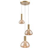 Photograph: Franklite Beau Brushed Brass 3 Light Cluster Pendant Complete With Amber Bowl Glasses - Bespoke - Assemble On Site