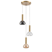 Photograph: Franklite Beau Brushed Brass 3 Light Cluster Pendant Complete With Amber, Clear And Smoked Bowl Glasses - Bespoke - Assemble On Site