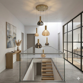 Photograph: Franklite Beau Brushed Brass 6 Light Cluster Pendant Complete With Amber And Smoked Bowl Glasses - Bespoke - Assemble On Site