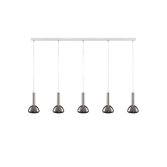 Photograph: Franklite Beau Matt White 5 Light Bar Island Pendant With Satin Nickel Cylinders Complete With Smoked Glasses/Frosted Inners - Bespoke - Assemble On Site