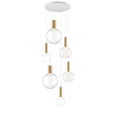 Photograph: Franklite Beau Matt White 6 Light Cluster Pendant With Brushed Brass Cylinders Complete With Clear Round Glasses - Bespoke - Assemble On Site
