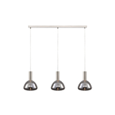 Photograph: Franklite Beau Satin Nickel 3 Light Bar Island Pendant Complete With Smoked Bowl Glasses - Bespoke - Assemble On Site