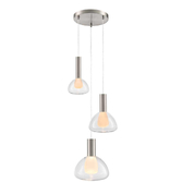 Photograph: Franklite Beau Satin Nickel 3 Light Cluster Pendant Complete With Clear Glasses/Frosted inner - Bespoke - Assemble On Site