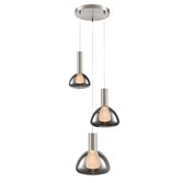 Photograph: Franklite Beau Satin Nickel 3 Light Cluster Pendant Complete With Smoked Bowl Glasses/Frosted Inners - Bespoke - Assemble On Site