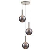 Photograph: Franklite Beau Satin Nickel 3 Light Cluster Pendant Complete With Smoked Glasses - Bespoke - Assemble On Site
