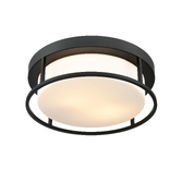 Photograph: Franklite Blaine 2 Light Black Flush Ceiling Light Complete With Opal Glass