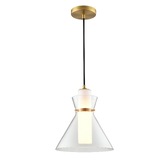 Photograph: Franklite Bliss Clear Glass Pendant Light Complete With Opal Glass Diffuser and Aged Brass Detailing