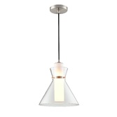 Photograph: Franklite Bliss Clear Glass Pendant Light Complete With Opal Glass Diffuser and Satin Nickel Detailing