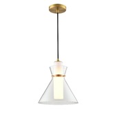 Photograph: Franklite Bliss Single Pendant In Aged Brass With Clear Pyramid Glass & Frosted Inner Glass