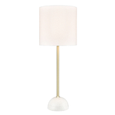 Photograph: Franklite Brooke Satin Brass Table Lamp Complete WIth A White Marble Base And In-Line Dimmer Switch
