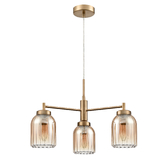 Photograph: Franklite Caligo Aged Brass 3 Light Ceiling Light Complete With Amber Ombre Effect Ribbed Glass