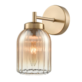 Photograph: Franklite Caligo Aged Brass Wall Light Complete With Amber Ombre Effect Ribbed Glass