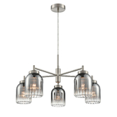 Photograph: Franklite Caligo Satin Nickel 5 Light Ceiling Light Complete With Smoked Ombre Effect Ribbed Glass