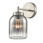 Photograph: Franklite Caligo Satin Nickel Wall Light Complete With Smoked Ombre Effect Ribbed Glass