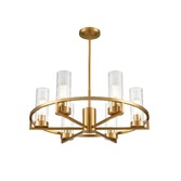 Photograph: Franklite Camelot 6 Light Pendant In Aged Brass With Clear Cylindrical Glass Shades