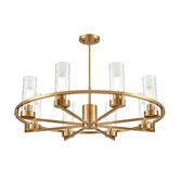 Photograph: Franklite Camelot 8 Light Pendant In Aged Brass With Clear Cylindrical Glass Shades