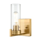 Photograph: Franklite Camelot Single Wall Light In Aged Brass With Clear Cylindrical Glass Shade