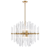 Photograph: Franklite Celestial 10 Light Medium Pendant In Aged Brass With Clear Glass Rods