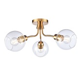 Photograph: Franklite Chalice 3 Light Flush Ceiling Light In Aged Brass With Clear Glass Globes