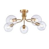 Photograph: Franklite Chalice 5 Light Flush Ceiling Light In Aged Brass With Clear Glass Globes