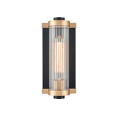 Photograph: Franklite Charleston Small Exterior Wall Light In Matt Black & Aged Brass With Clear Ribbed Glass - IP44