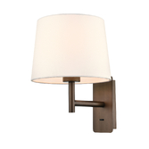 Photograph: Franklite Christie Brushed Bronze Wall Light Complete With Off-White Cotton Shade - Switched