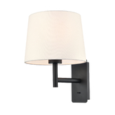 Photograph: Franklite Christie Matt Black Wall Light Complete With Off-White Cotton Shade - Switched
