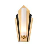 Photograph: Franklite Chrysler Art Deco Gold/ Matt Black Bathroom Wall Sconce Complete WIth Opal Glass Cylinder - IP44