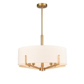 Photograph: Franklite Clifton 5 Light Pendant In Aged Brass With Cream Fabric Shade