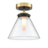 Photograph: Franklite Conica Flush Bathroom Ceiling Light In Matt Black & Aged Brass - IP44