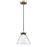 Photograph: Franklite Conica Single Bathroom Pendant In Matt Black & Aged Brass - IP44