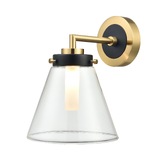 Photograph: Franklite Conica Single Bathroom Wall Light In Aged Brass & Matt Black With Clear Pyramid Glass & Frosted Inner Glass - IP44