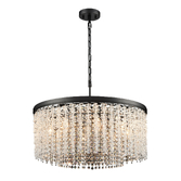 Photograph: Franklite Coral Matt Black Round Crystal 8 Light Pendant 600mm