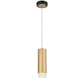 Photograph: Franklite Cordelia Satin Brushed Gold And Matt Black Single Pendant Light Complete With Clear Textured Glass