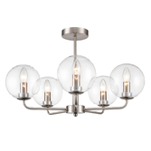 Photograph: Franklite Court Satin Nickel 5 Light Semi-Flush Ceiling Light Complete With Clear Globe Glass