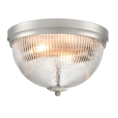 Photograph: Franklite Cupola Dome Shaped 2 Light Satin Nickel Flush Ceiling Light Complete With Clear Ribbed Glass
