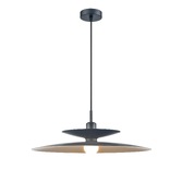 Photograph: Franklite Cymbal Matt Black Single Metal Pendant Light Complete With Gold Inner